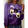 Ladies' Casual Long Sleeved T-shirt - Imitation Chrysanthemum Print Loose Round Neck Design
