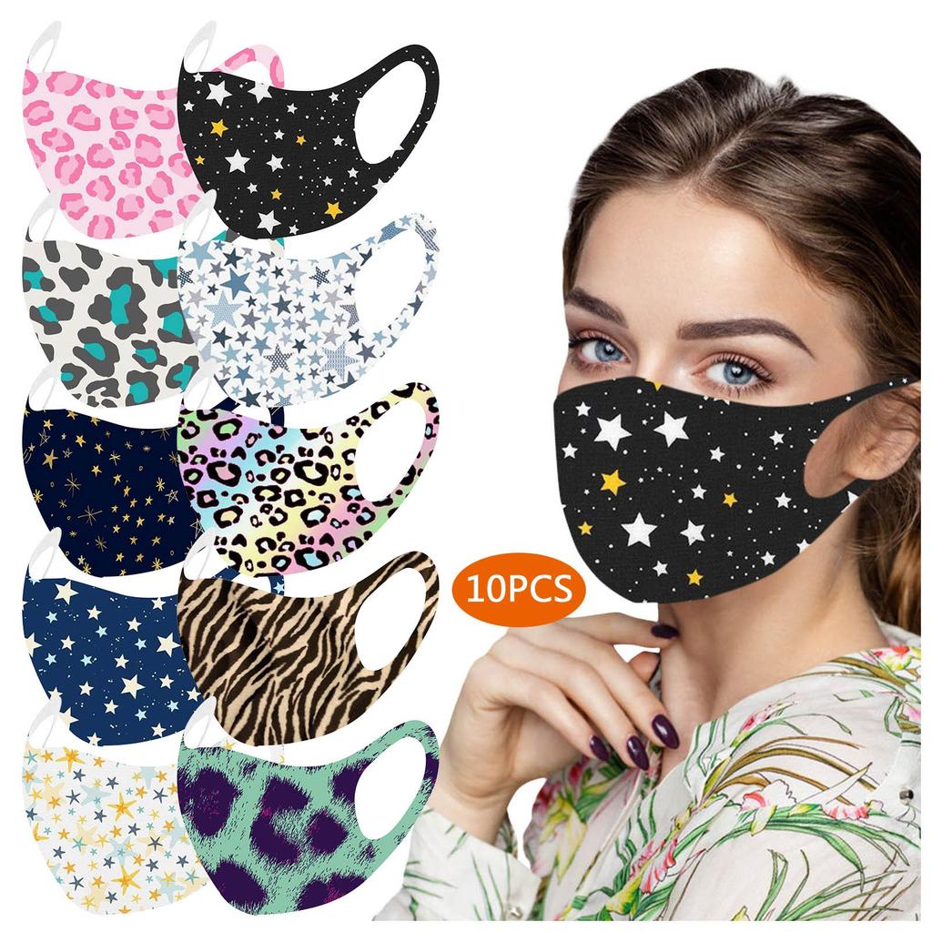 10шт взрослых печатных ледяных шелковых масок для защиты от пыли и дымки