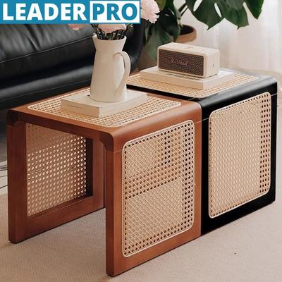 Бытовой многофункциональный квадратный табурет из цельного дерева и ротанга, угловой прикроватный столик для небольшой квартиры, табурет для пеленания обуви