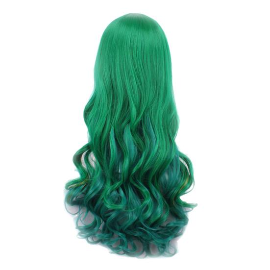 Talos Natural Hairpiece Women Gradient Green Long Curly Wig Fluffy for Cosplay Party