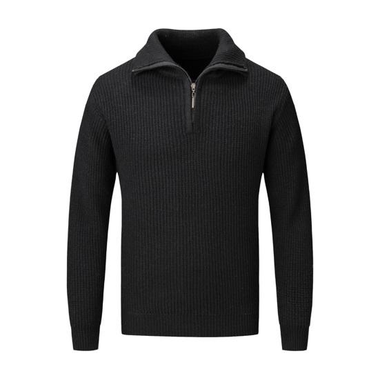 Men Fall Winter Sweater Lapel Loose Half Zipper Long Sleeves Mid Length Solid