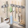 Mop and Broom Organizer Holder Rack Mop Holder Wall Mounted Strong Broom Holder Self With 5 Hooks Organizers Hang Broom