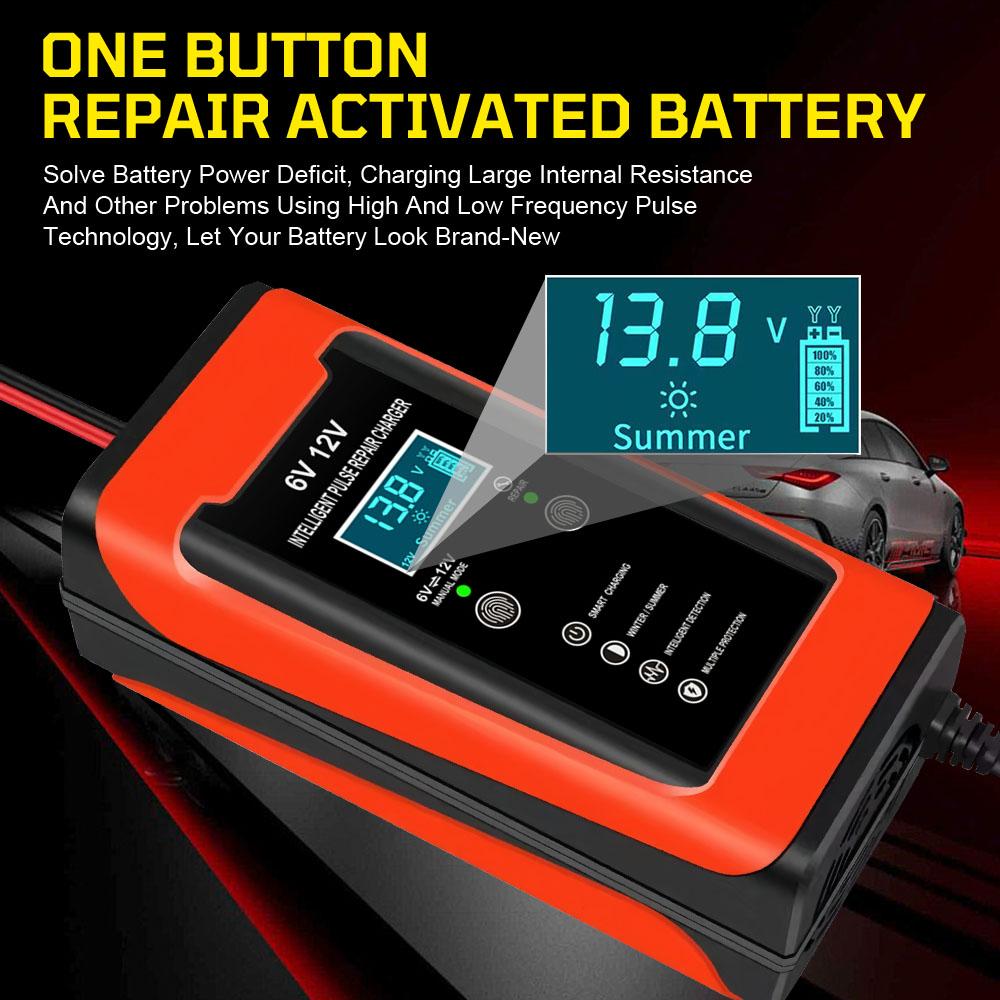 12V 6A RV Supplies Lead Acid Batteries Chargers Storage Cell Maintance Digital Smart Pulse Repair Boat Car Battery Charger 90W