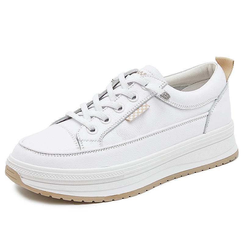 Женские повседневные кроссовки из натуральной коровьей кожи - модная белая обувь весна/осень 2025 г.