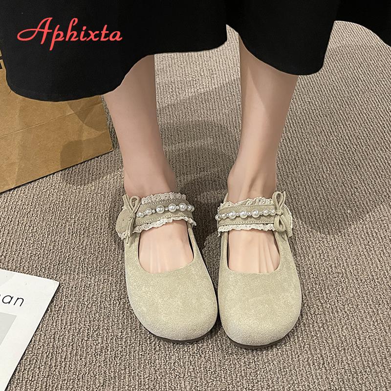 Fashion Aphixta Flat with Women Loafers Pearls Lace Flats Pink Loafers Soft Sole Shoes for Women Women Work Shoes Comfortable for Work