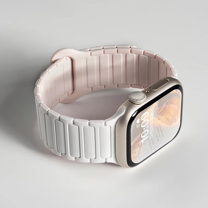 Силиконовый ремешок для Apple Watch Ultra 2 49 мм 42 мм 45 мм 41 мм 44 мм 40 мм Магнитный ремешок для iWatch Series 10 46 мм 9 8 7 6 SE 5 4 3