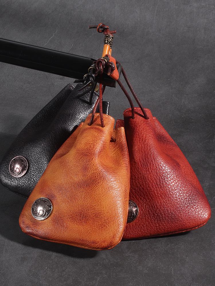 Винтажный кошелек для монет и ключей из коровьей кожи - поясная сумка с затягивающимся шнурком