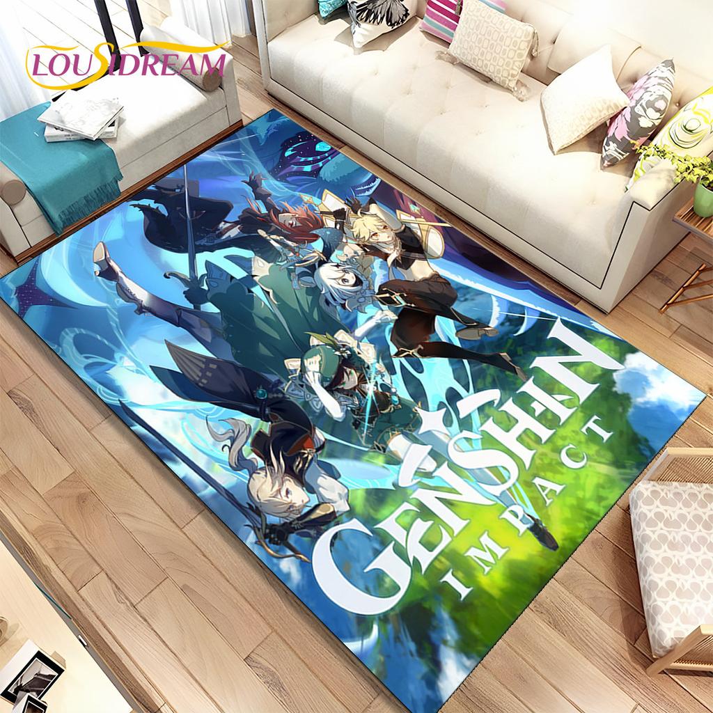 Genshin Impact Cartoon Game Area Rug, ковер для дома, гостиной, спальни, дивана, дверного коврика, кухонного декора, детский нескользящий напольный коврик