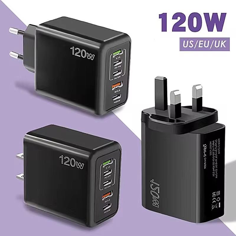 Для Xiaomi 120 Вт быстрое зарядное устройство с несколькими портами USB C PD зарядное устройство быстрая зарядка 3.0 настенное зарядное устройство для телефона адаптер для iPhone 16 15 14 Samsung