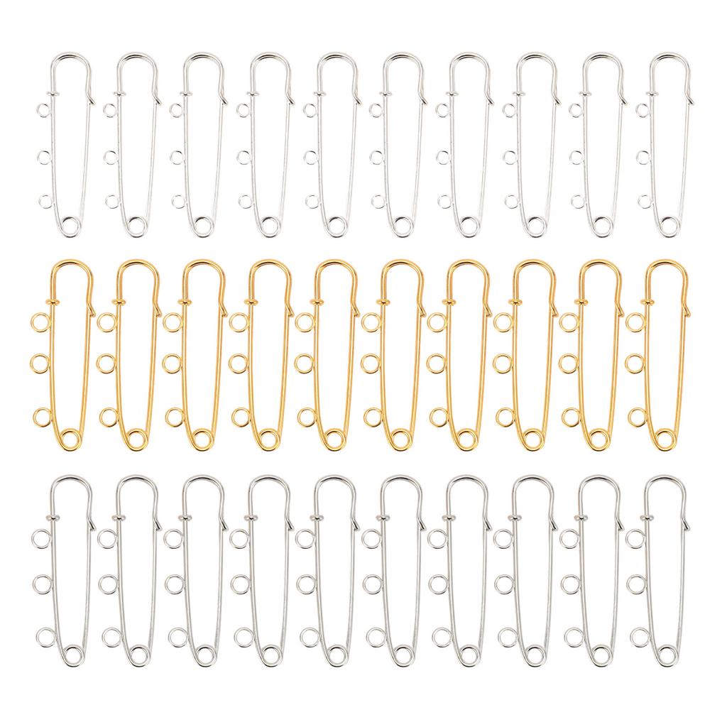 30pcs Brooch Pins with 3 Holes Safety Pins Brooch Heavy Duty Kilt Pins Fasteners for DIY Crafts Sewing Clothing Blanket