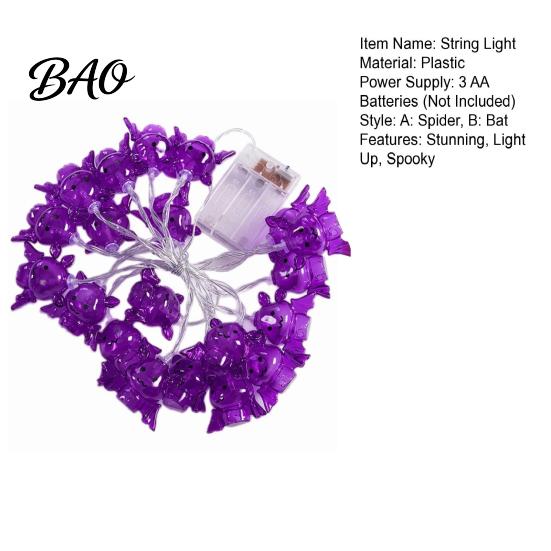 Flexible Tree Railing Wrap Lights 10/20FT Halloween String Light, Battery Powered Purple LED Large Spider/Bat Garland, Spooky Creative Holiday