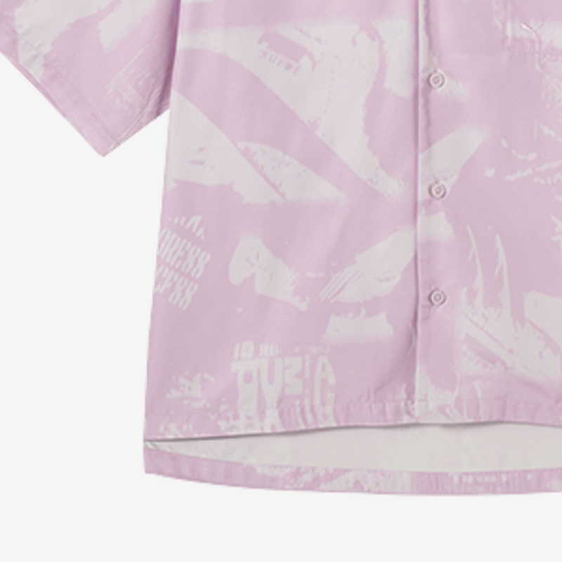 Puma American Retro Print Logo All-Over Print Button-Up Shirt With Relaxed Fit And Collar Unisex Tops Light-Purple 627749-60
