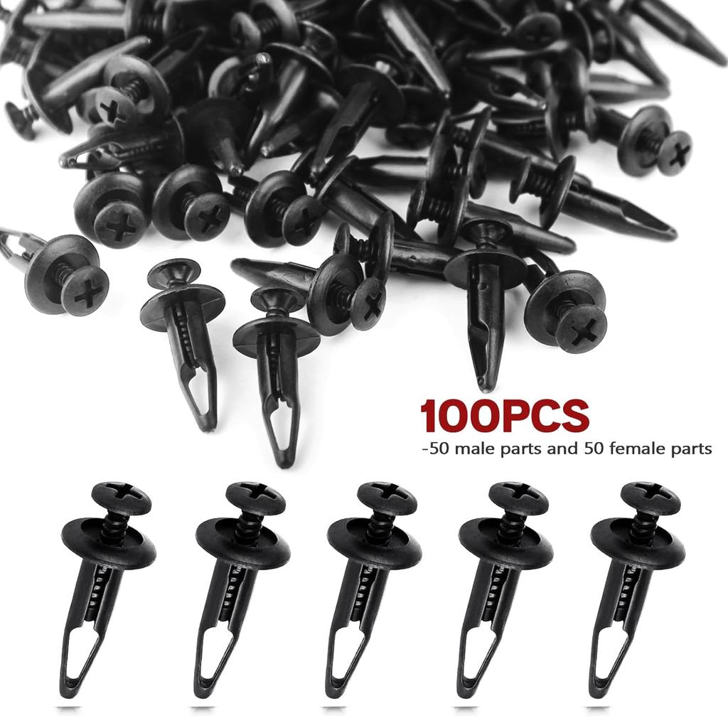 Xislet 100 Pcs Plastic Rivets Compatible With Rhino 450 660 700 Grizzly 600 ATV Body Fender Hood Fuel Tank Panel Push Fastener Rivet Screw Clips