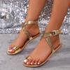 2024 New Fashion Women's Sandals Flip-Toe Casual Summer Comfortable Beach Women's Sandals Rhinestone Decoration Zapatos Mujer