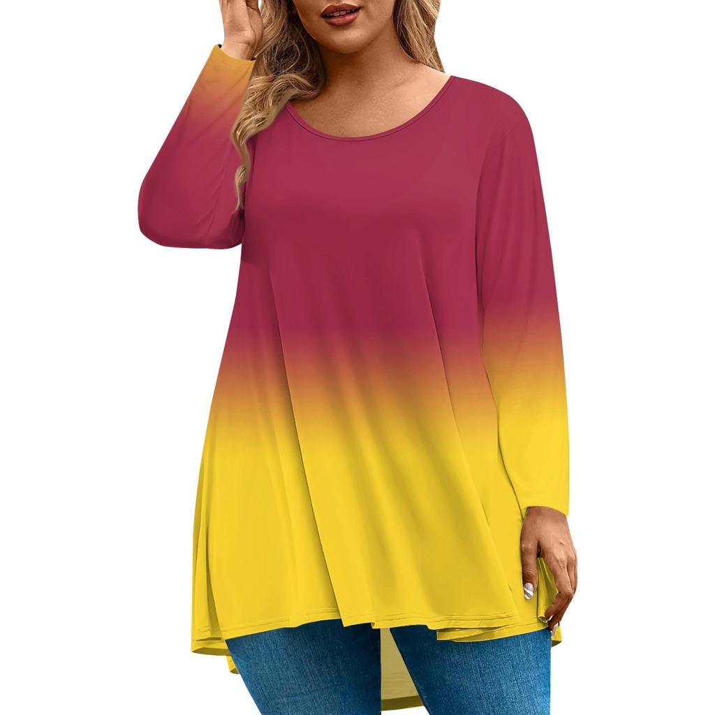 Women's Fashion Large Size Round Neck Long Sleeve Casual Print Loose Pullover Top