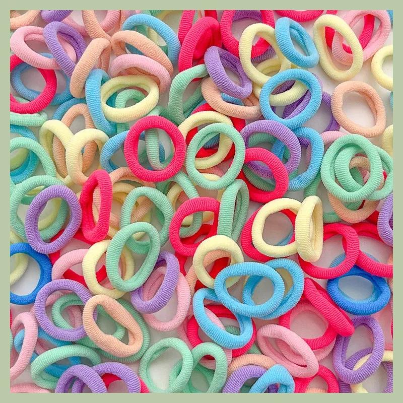 100/300 шт. Маленькие разноцветные нейлоновые эластичные резинки для волос Девочки Дети Держатель для хвоста Резинки для волос Веревка Скраunchie Волосы Amagi