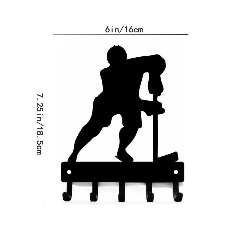 Hockey Defense Sport Key Hooks Holder Wall Mounted Hook Up Wall Art Home Decor - Metal Organizer for Keys and Accessories
