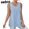 GMXIA Spring Summer V-neck Vest Sleeveless Hole Jacquard Top Casual Vest Women