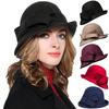Hat for Women French Elegant Vintage Woolen Topper Curly Bow Fashion Pot Hat Big Head Fence Felt Court Hat