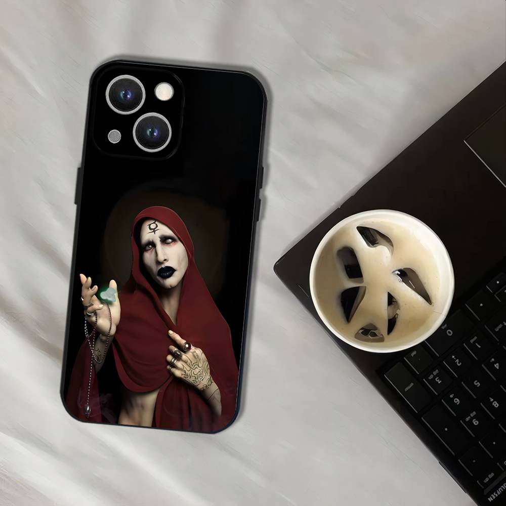Чехол для телефона Singer M-Marilyn Manson для iPhone 17,16,15,14,13,12,11,Pro,XS,Max,XR,Plus,E,SE4,Mini Черный Мягкий Чехол
