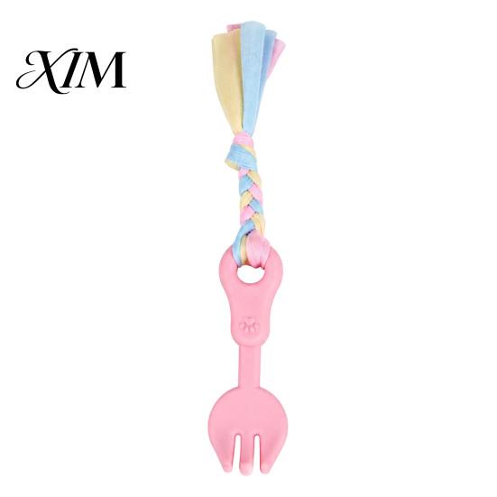 Safe Oral Care Pet Toys Molar Teeth Cleaning Fork Toy, Durable Woven Rope Training Macaron Energy Consuming Dog Colors Interactive TPR Chew