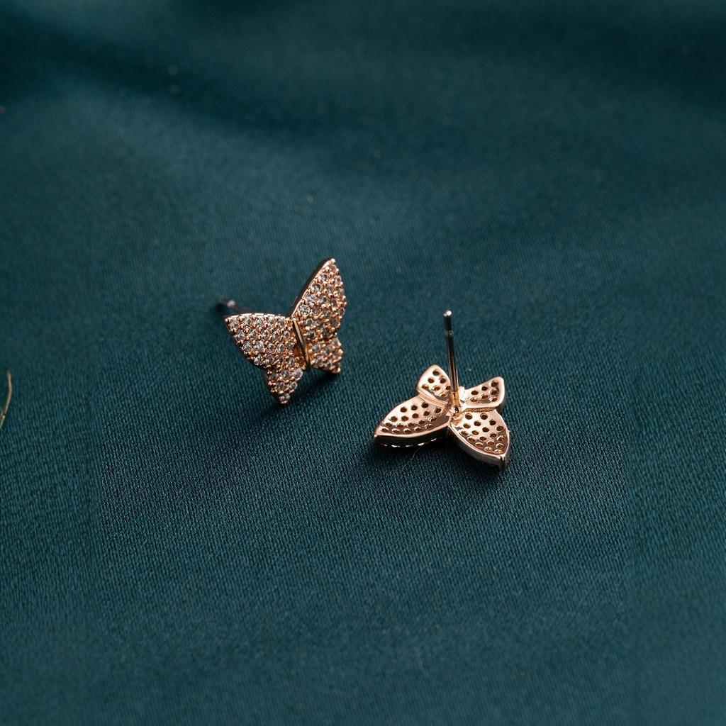 Серьги-гвоздики из стали, Япония и Корея, простые высококачественные серьги-гвоздики с цирконом в форме бабочки, женские универсальные модели, заводская оптовая партия