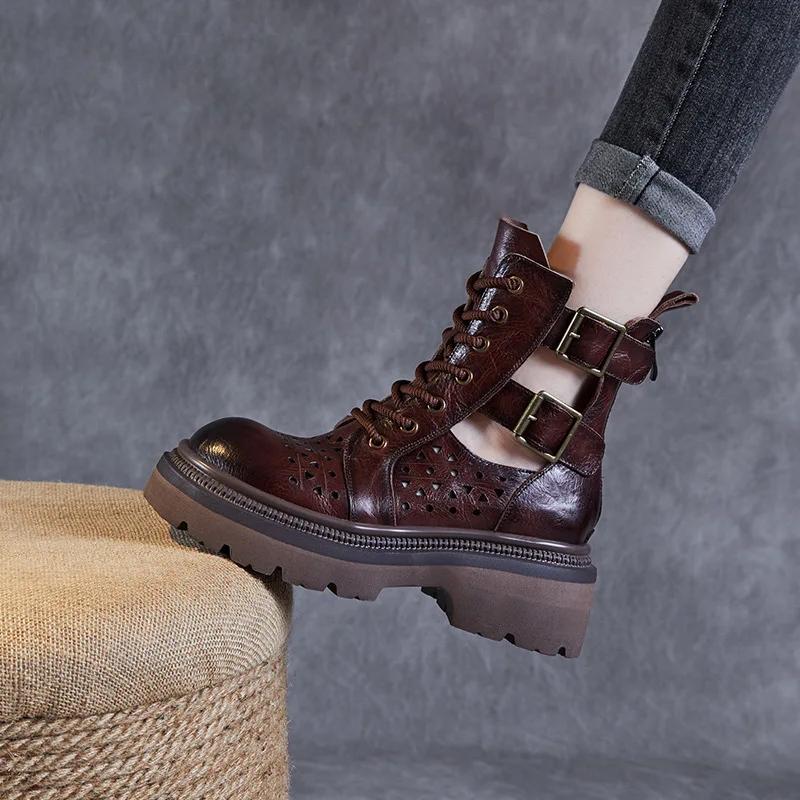 New Women's Leather Sandals Quality Platform Hollow Roman Women's Wedge Sandals Classic Leather Boots for Women