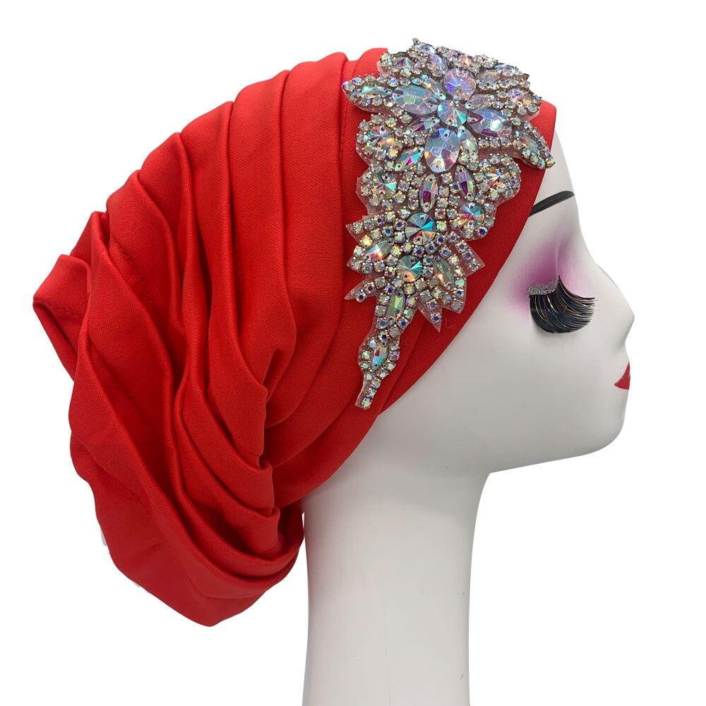 Женская плиссированная шляпа-тюрбан со стразами