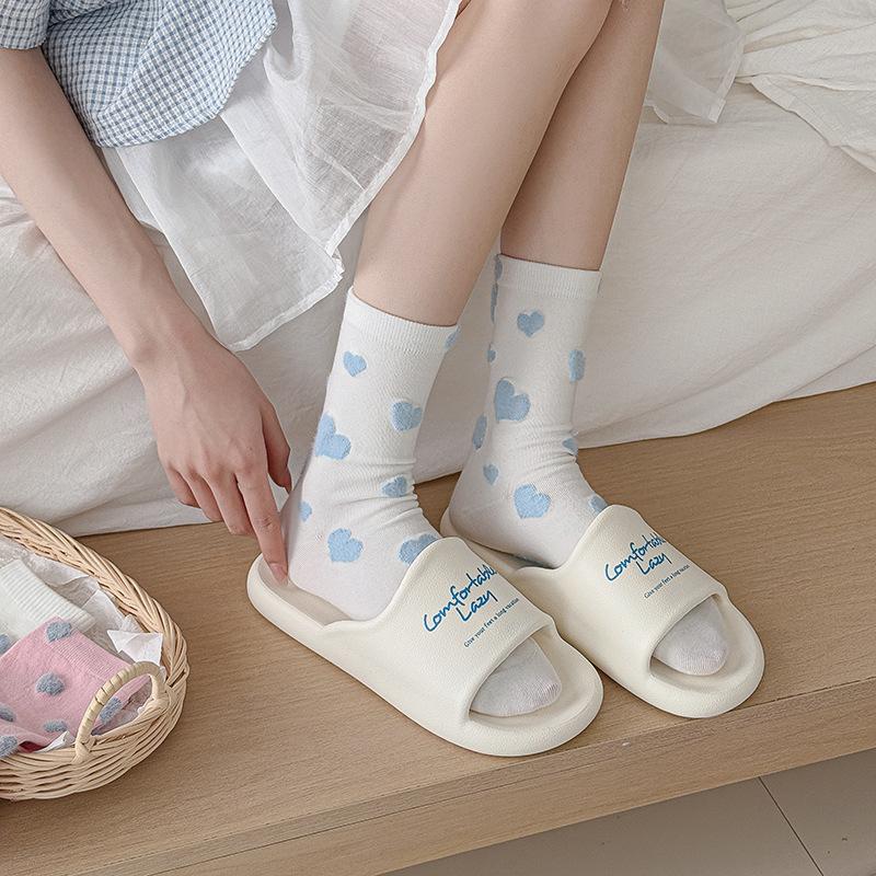 Female Autumn Sweet Love Wave Dot Lovely Collision Color College Style Boneless Tube Socks