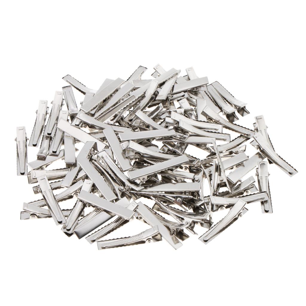 50 Alligator Silver Blank Hair Slides Clip Bows Duckbill - 6x45mm