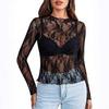 2024 European & American Style Lace Floral See-Through Long-Sleeve Women's Top