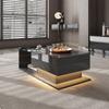 Coffee Table, High Gloss Black, Side Table, Coffee Table with Glass and LED Effect, with Glass Top
