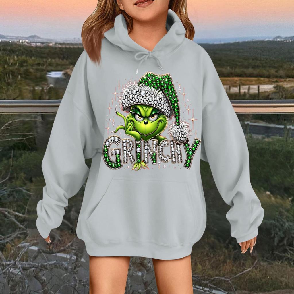 Детская модная повседневная толстовка с капюшоном свободного кроя с длинными рукавами и рождественским принтом