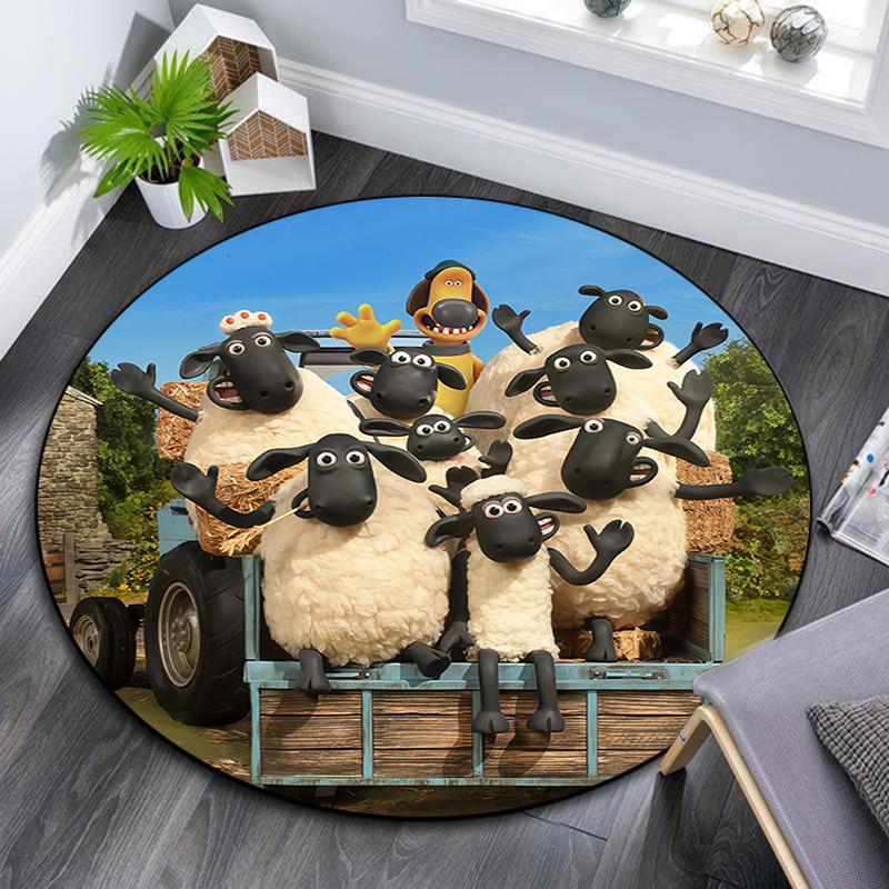 Shaun the Sheep Round Area Rug,Carpet Rug for Living Room Bedroom Sofa Playroom Decor,Non-slip Floor Mat