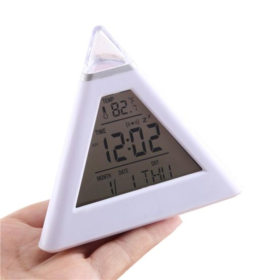 7 Colors Changing LED Light Triangular Thermometer Calendar Digital Alarm Clock