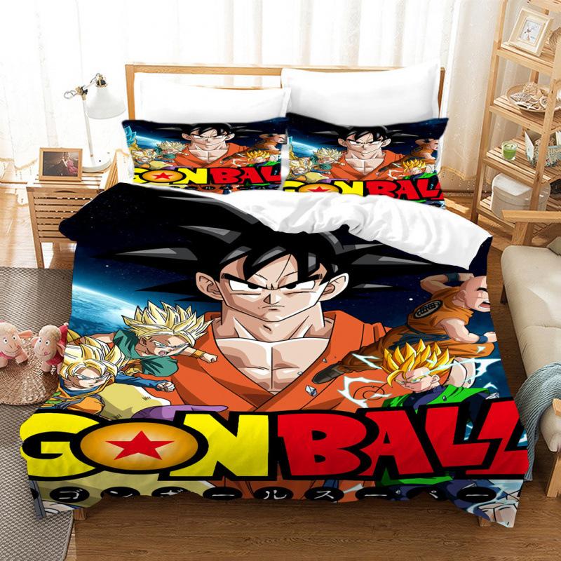 3D Cartoon Anime Digital Printing Dragon Ball Peripheral Bedding Duvet Cover Three Piece Set Decorative Bed Sheet Pillowcase