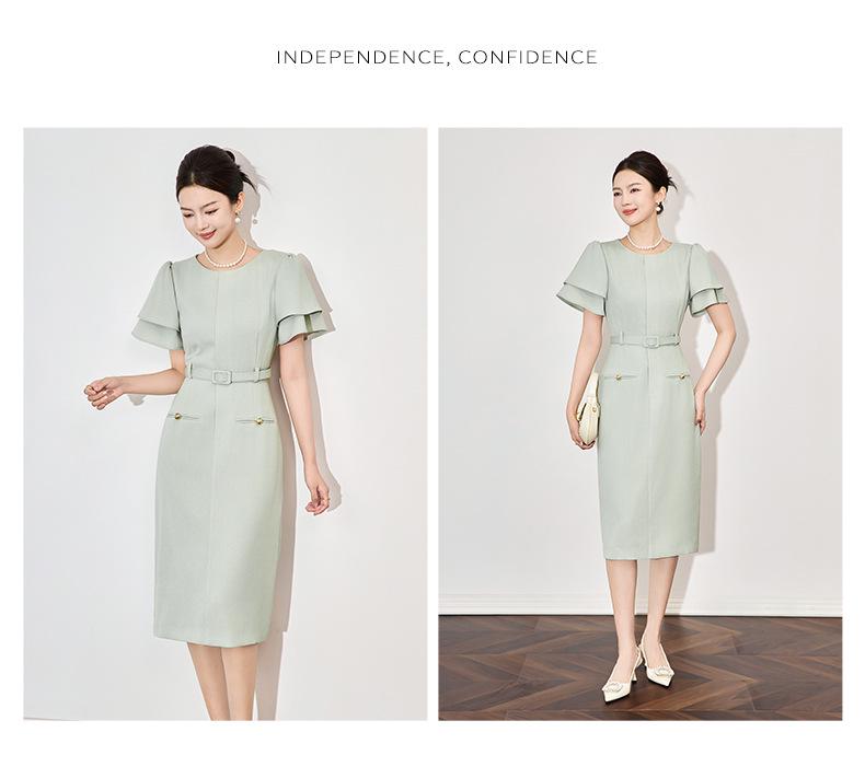 French-Inspired Waist-Cinching Ruffle Sleeve Dress