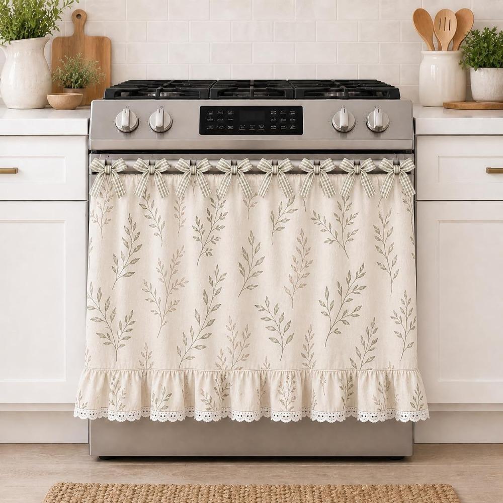 Cotton Blend Stove Cover Skirt Charming Farmhouse Stove Skirt Rustic Oven Curtain  Kitchen Decor