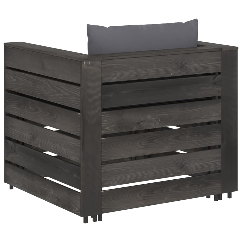 2 Piece Garden Lounge Set with Cushions Grey Pressure Treated Wood