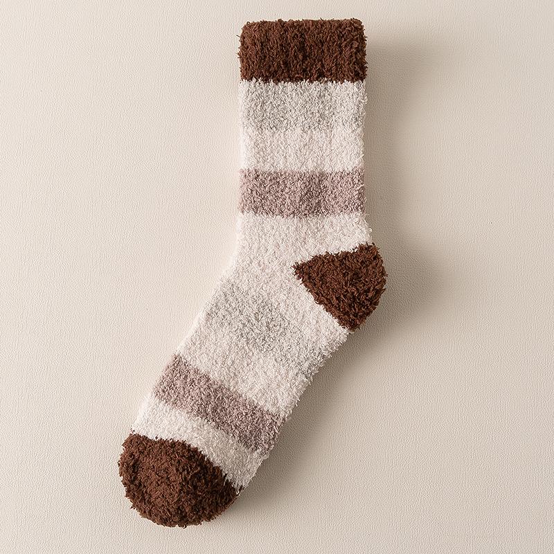 Мужские носки до середины икры из кораллового флиса - Утепленные, с вельветовой подкладкой для осени/зимы; Идеально для сна и теплых полов.