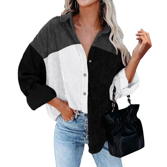 Однобортная женская рубашка с отложным воротником и длинными рукавами, весенне-осенняя лоскутная цветная повседневная вельветовая рубашка, женская одежда