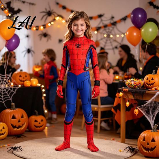 Full Body Costume Spider Hero Bodysuit with Mask Coverage Zentai for Boys Mask Kids Adults Stretchy Cosplay Outfit Fancy Dress Halloween Masquerade