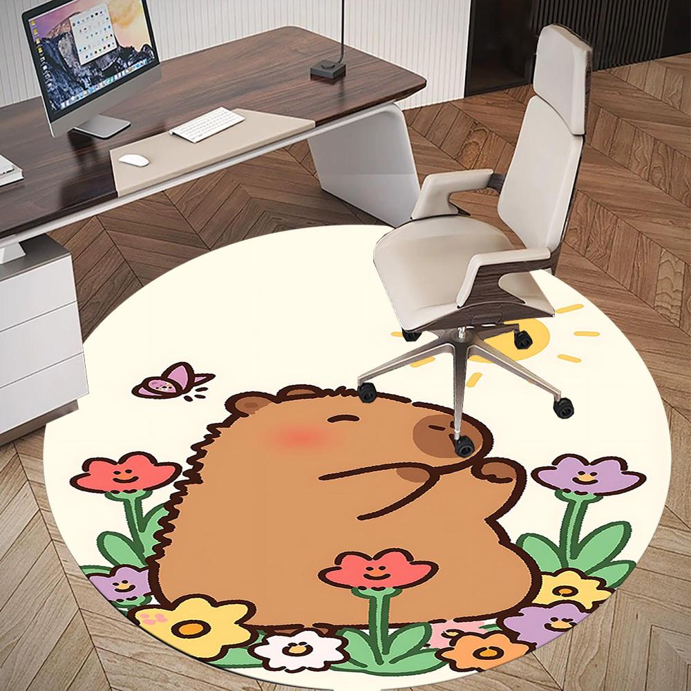 1pc Bear Flowers Round Chair mat office Area Rug - Non-Slip, Floor Mat for Office, Bedroom, and Indoor Decor p127157