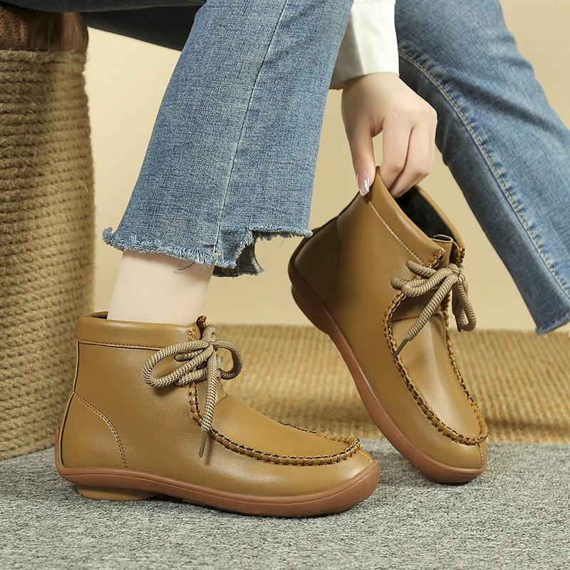 Кожаные ботильоны Короткие уличные на шнуровке Осенние Wallabees Высокие осенние ботинки из цельного зерна Роскошные туфли большого размера Plus