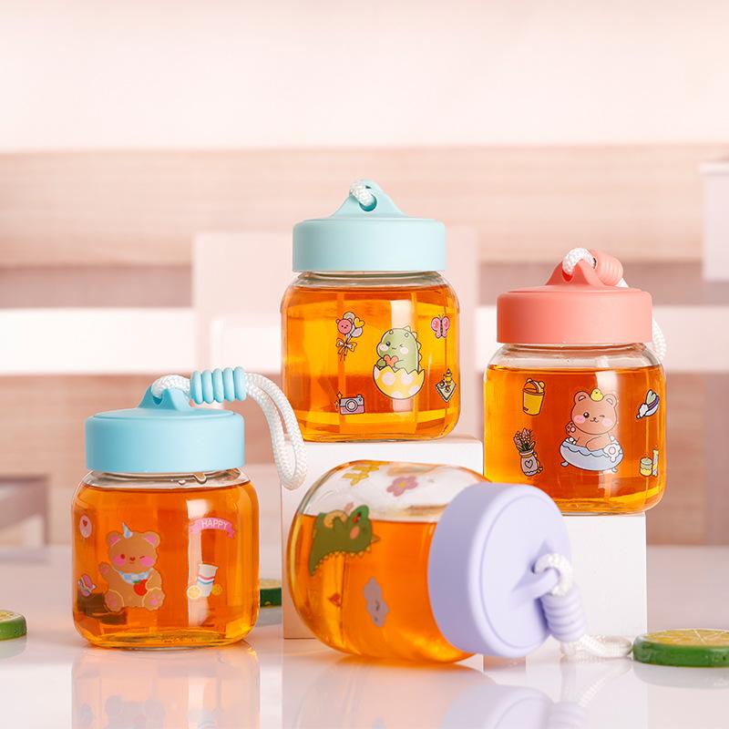 Новый стакан для воды с веревкой и пухлый стакан 300 мл, милый стакан из стекла с наклейкой, портативный стакан для питья на открытом воздухе с высоким внешним видом