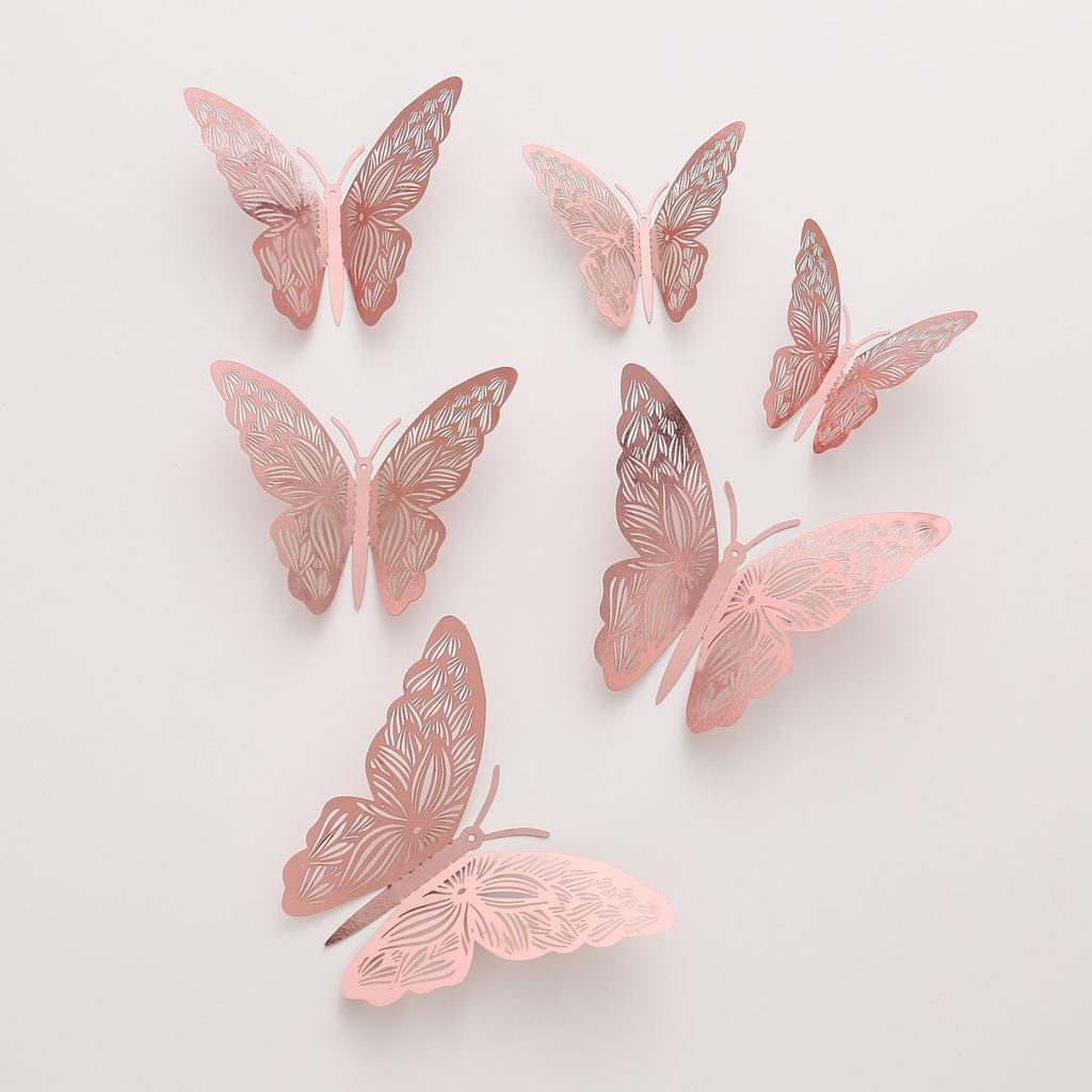 Butterfly Cake Toppers 12pcs Happy Birthday Stickers Topper for Cake Decorations 3D Wall Stiker Wedding Crafts Party Kids Gift