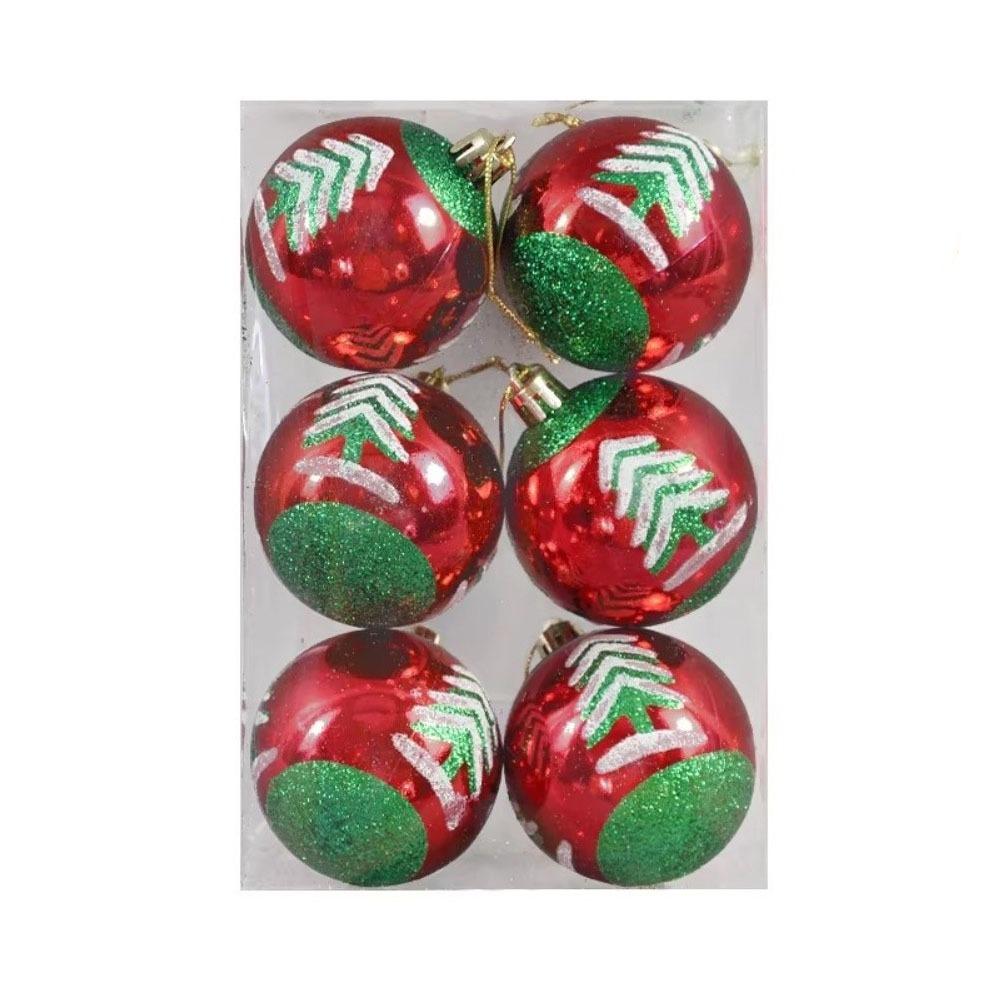 6Pcs/Set Plastic Glitter Christmas Ball Set 6cm Xmas Hanging Ball Holiday Decor
