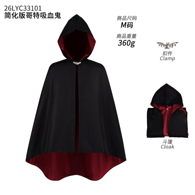 Halloween Gothic Vampire Hooded Cloak Black Red Reversible Medieval Vintage Cape Cosplay Costume