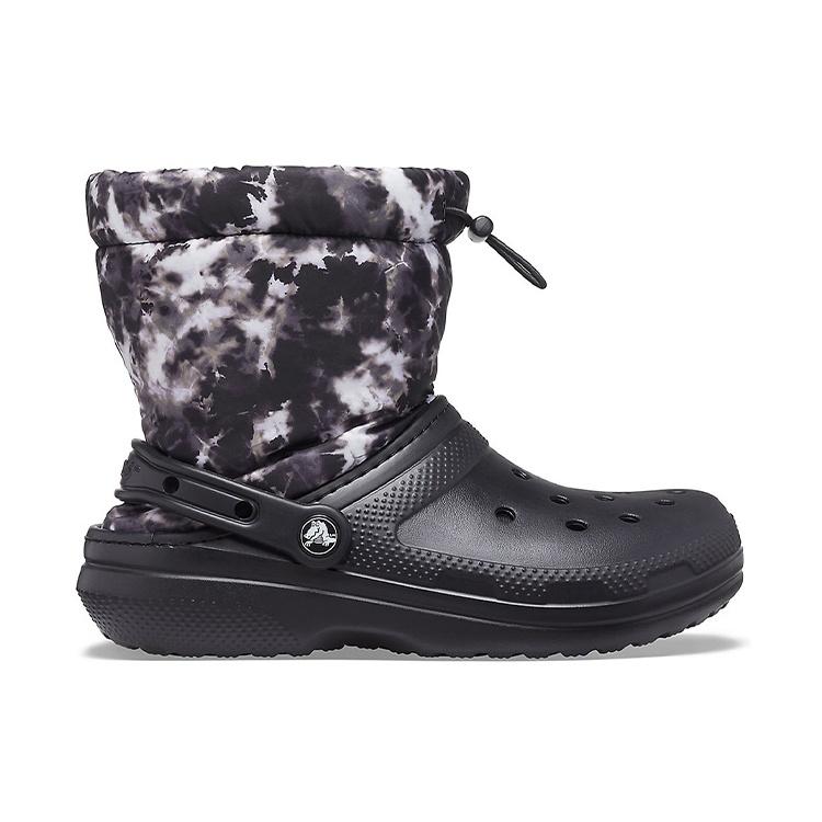 Crocs Classic Lined Neo Puff Tie Dye Boots 'Black White' Unisex 207328-001