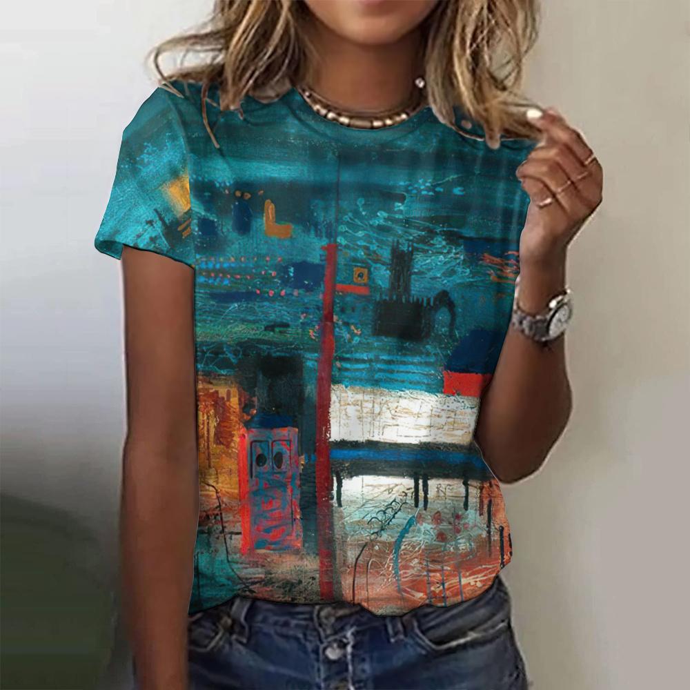 Женские футболки с 3D-печатью, узором в виде масляной живописи, круглым вырезом и коротким рукавом, Y2k, Харадзюку, Топы, Женская одежда
